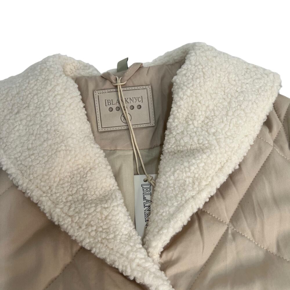 Blank NYC Size XL Faux Fur Trim Snap Front Quilted Puffer Jacket Cream Cozy NWT - Picture 3 of 16